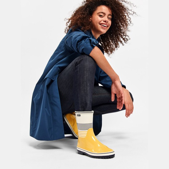 Aigle The Modern And Feminine Printed Ankle Rain Boots Women White/Yellow ZA-25430